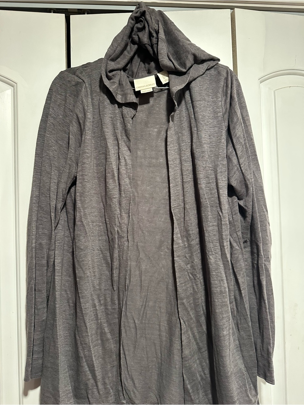 Cynthia Rowley Linen Hooded Open-Front Cardigan - Charcoal